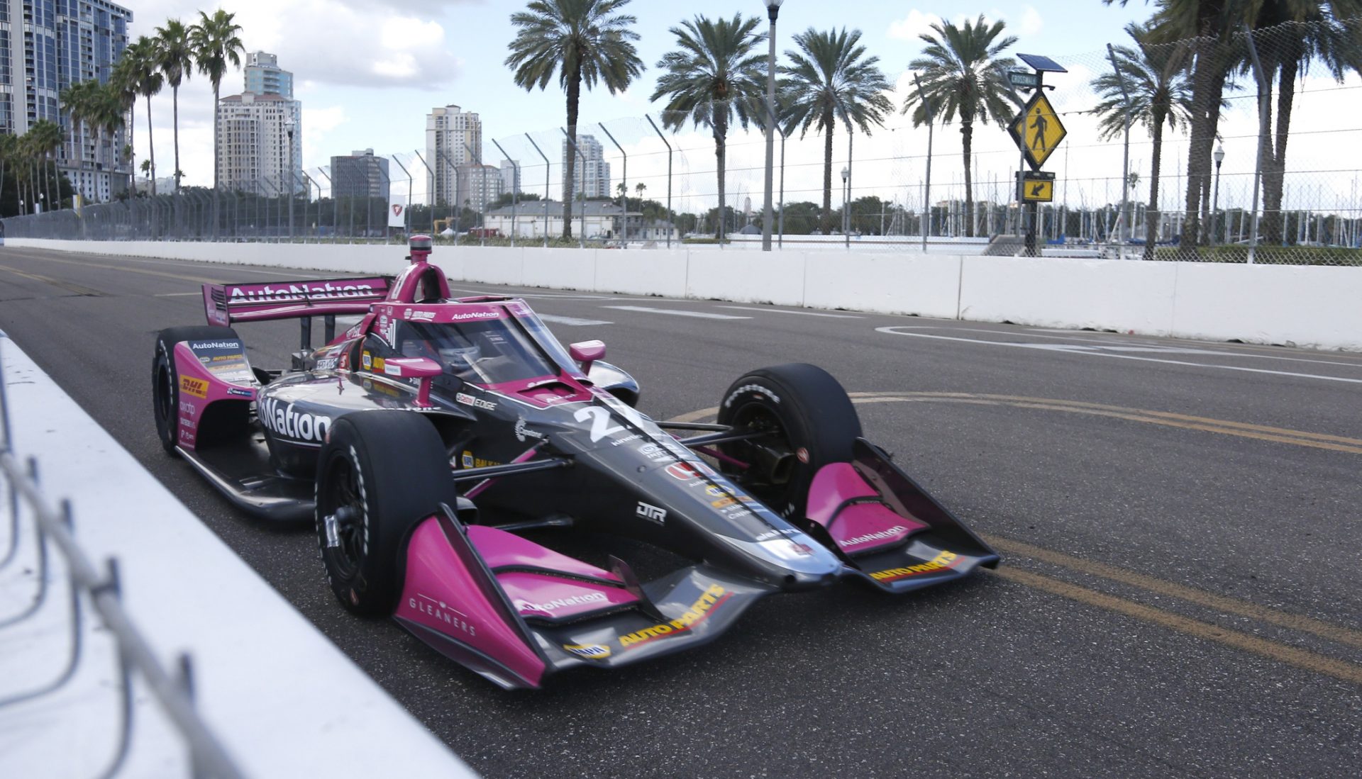 Indy car driver Alexander Rossi drives down Bay Shore Drive during the Firestone Grand Prix race on the Streets of St. Petersburg.