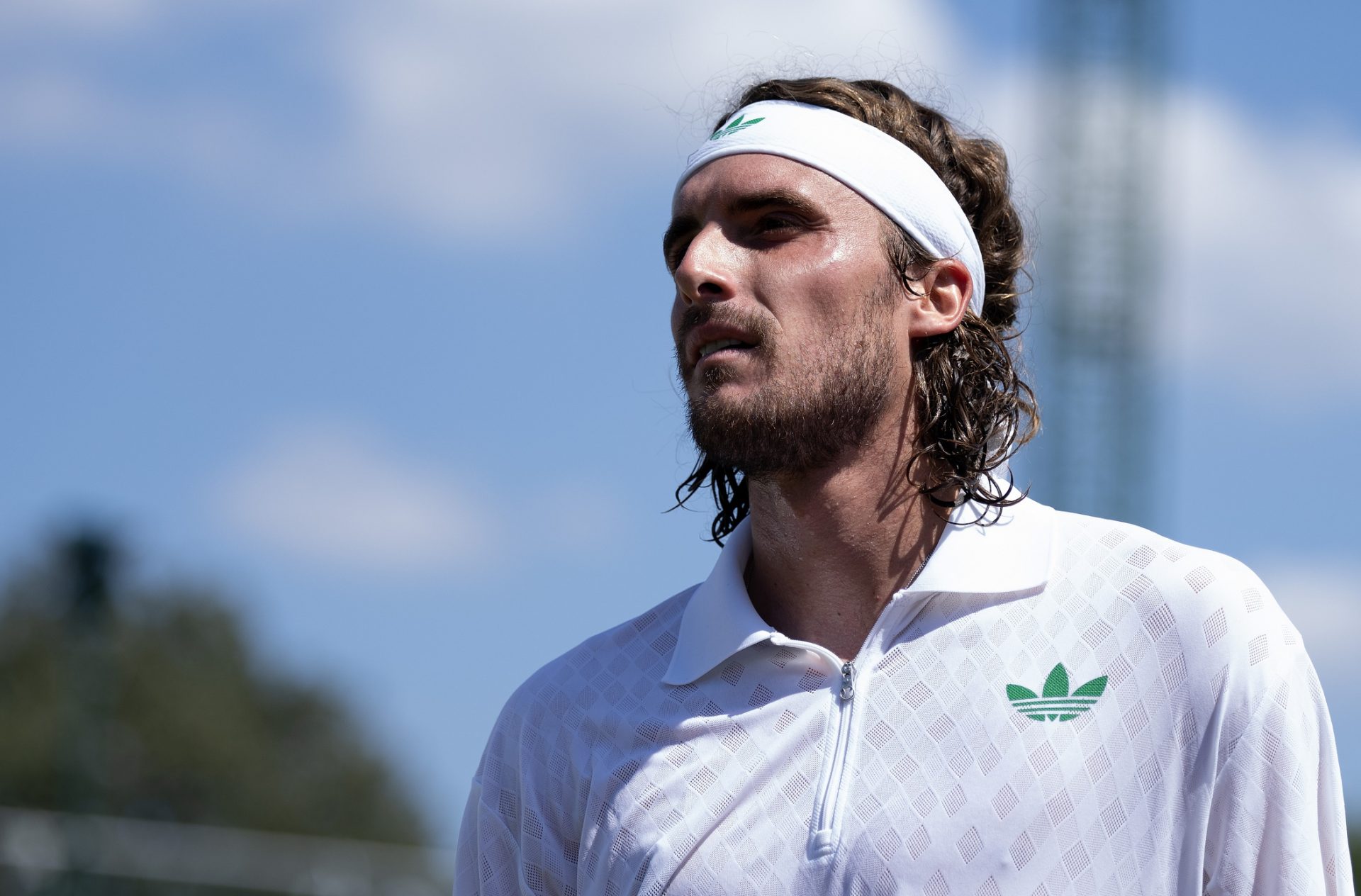 Stefanos Tsitsipas of Greece during his match against Valentin Royer of France on day one at the All England Lawn Tennis and Croquet Club.