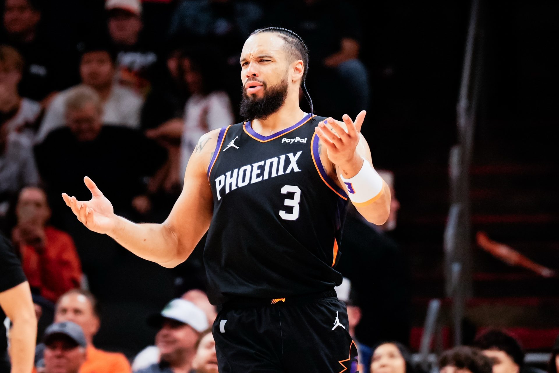 Phoenix Suns guard/forward Dillon Brooks (3) reacts during the second half the game at Mortgage Matchup Center.