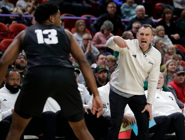 University of Wisconsin-Green Bay men's basketball head coach Doug Gottlieb during a game against Wright State on Feb. 1, 2026, at the Resch Center in Ashwaubenon, Wis. Wright State defeated UW-Green Bay 83-75.