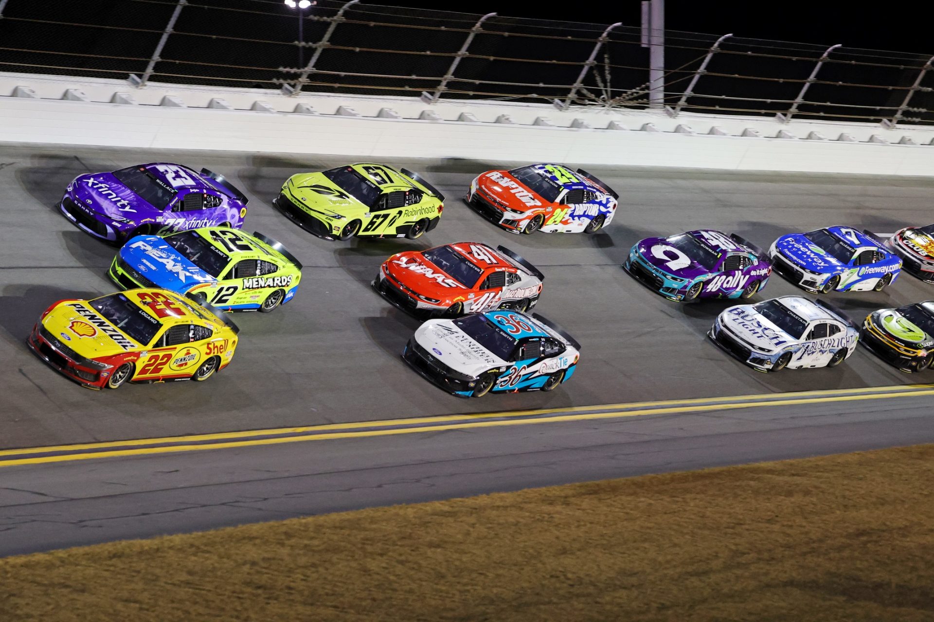 Drivers round the track during the Duel 1 at Daytona at Daytona International Speedway.