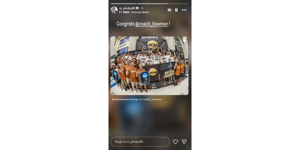 Phelps' story for Bowman's achievement: (Image via Instagram/ @m_phelps00)