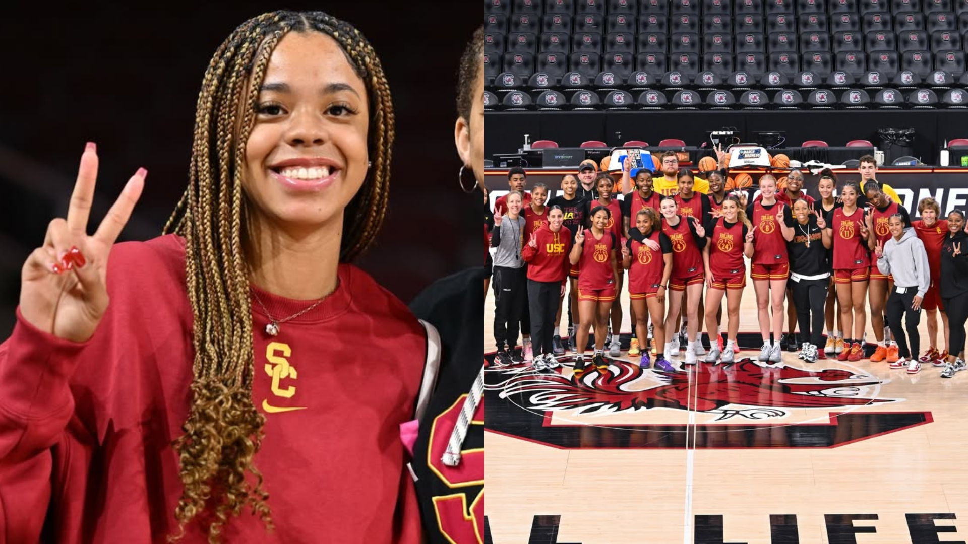 Saniyah Hall and the USC Trojans. - Images via @saniyahhall_, @uscwbb on Instagram