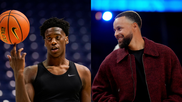 AJ Dybantsa, Stephen Curry - Source: Imagn Images