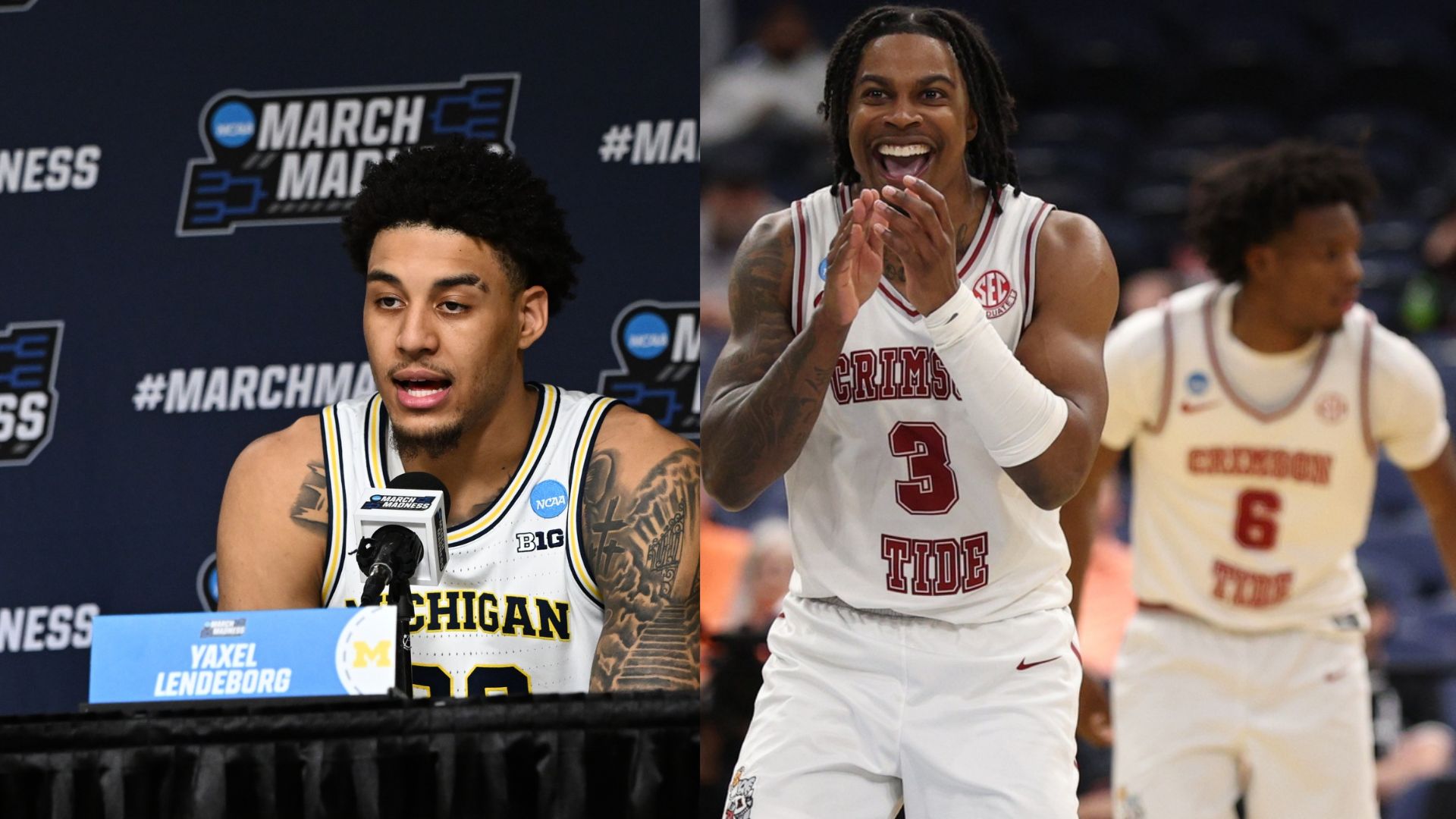Image 1: Yaxel Lendeborg (23) - Press  conference - Source: Imagn.
Image 2: Latrell Wrightsell Jr. - Alabama vs. Texas Tech - Source: Imagn
