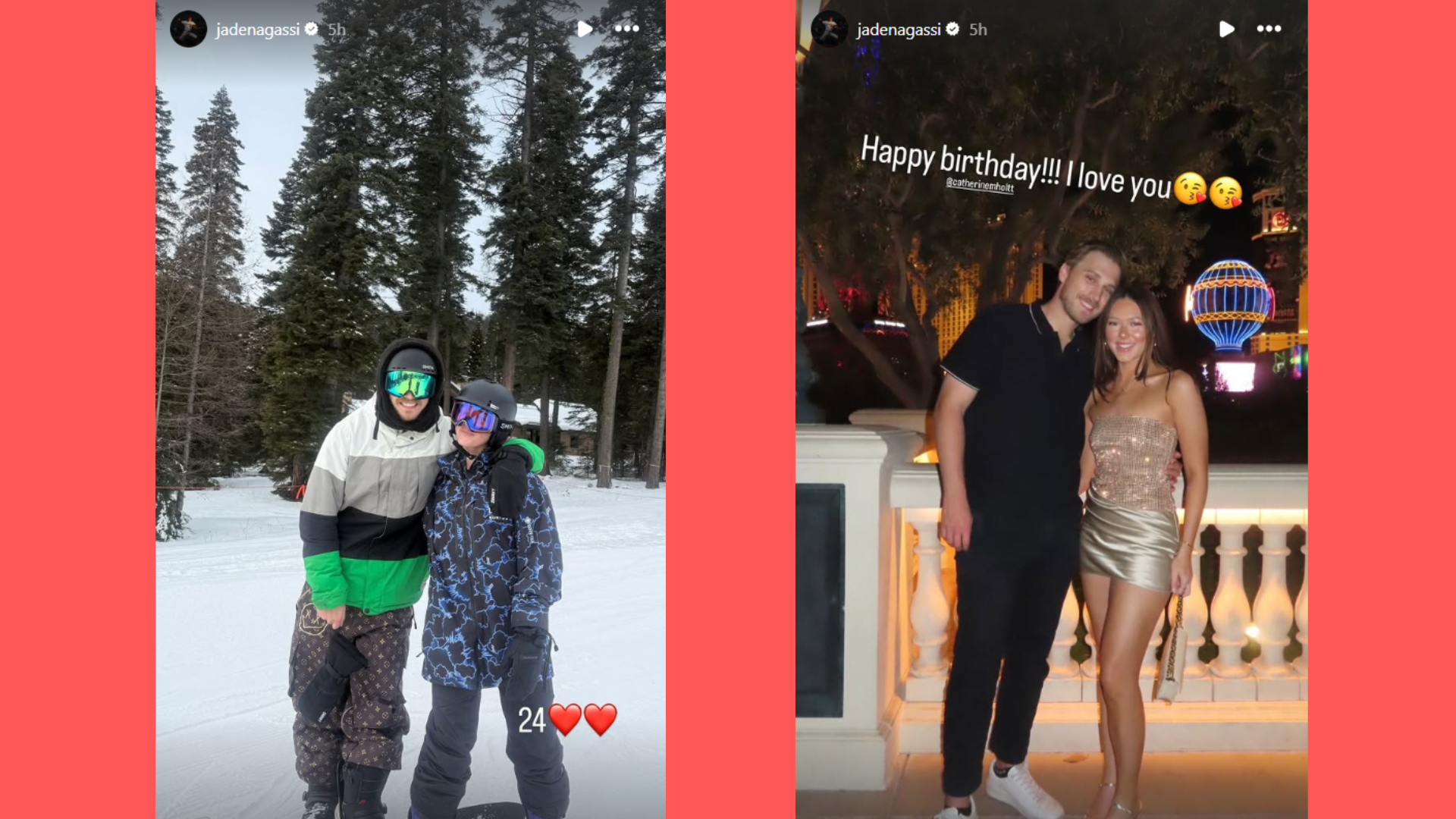 Screenshots from Jaden Agassi's Instagram story
