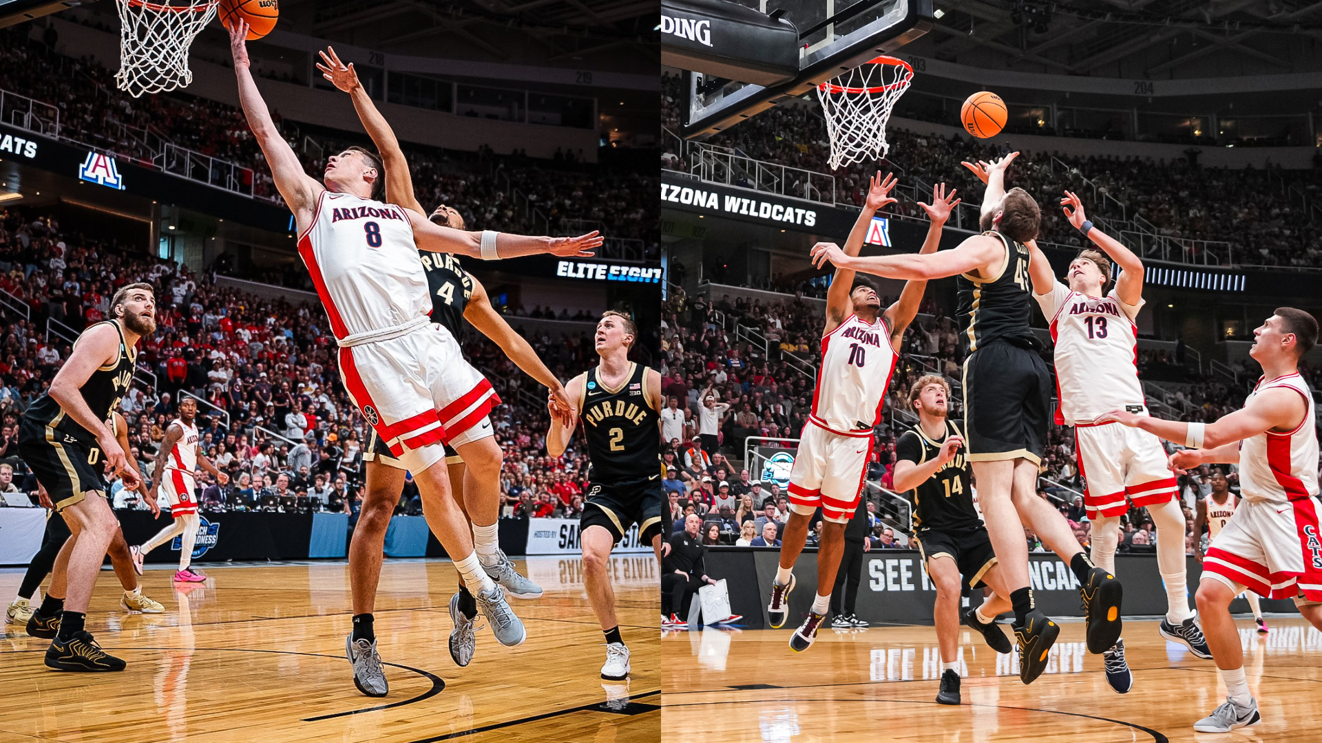Arizona Wildcats and Purdue Boilermakers. - Images via @ArizonaMBB, @BoilerBall on X/Twitter