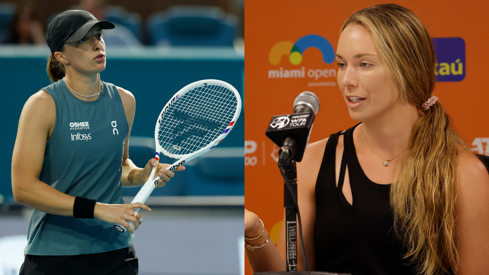 Iga Swiatek (L) and Danielle Collins - Miami Open | Source: Imagn