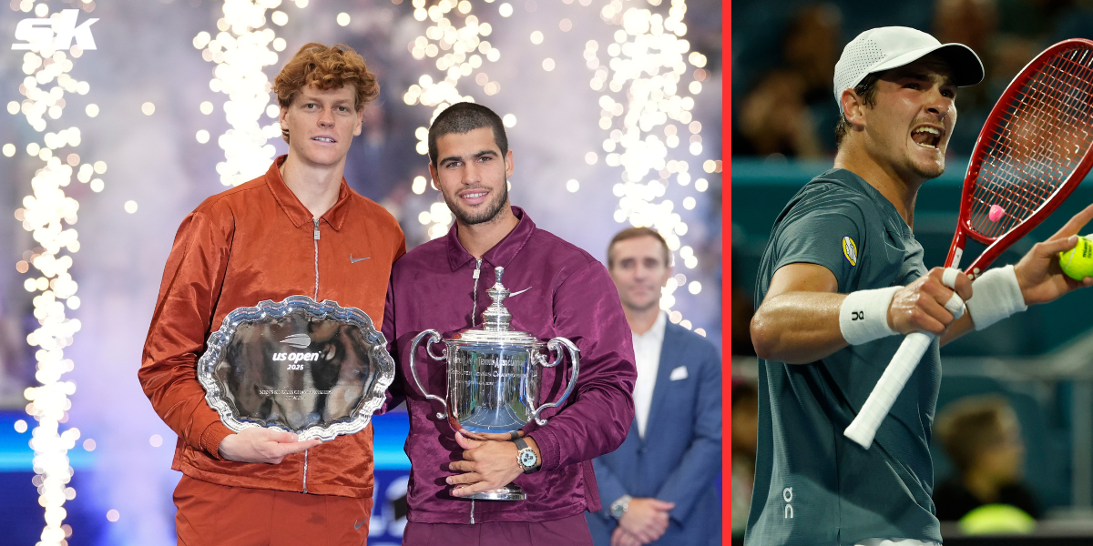 L: Jannik Sinner and Carlos Alcaraz, R: Joao Fonseca. Source: Imagn