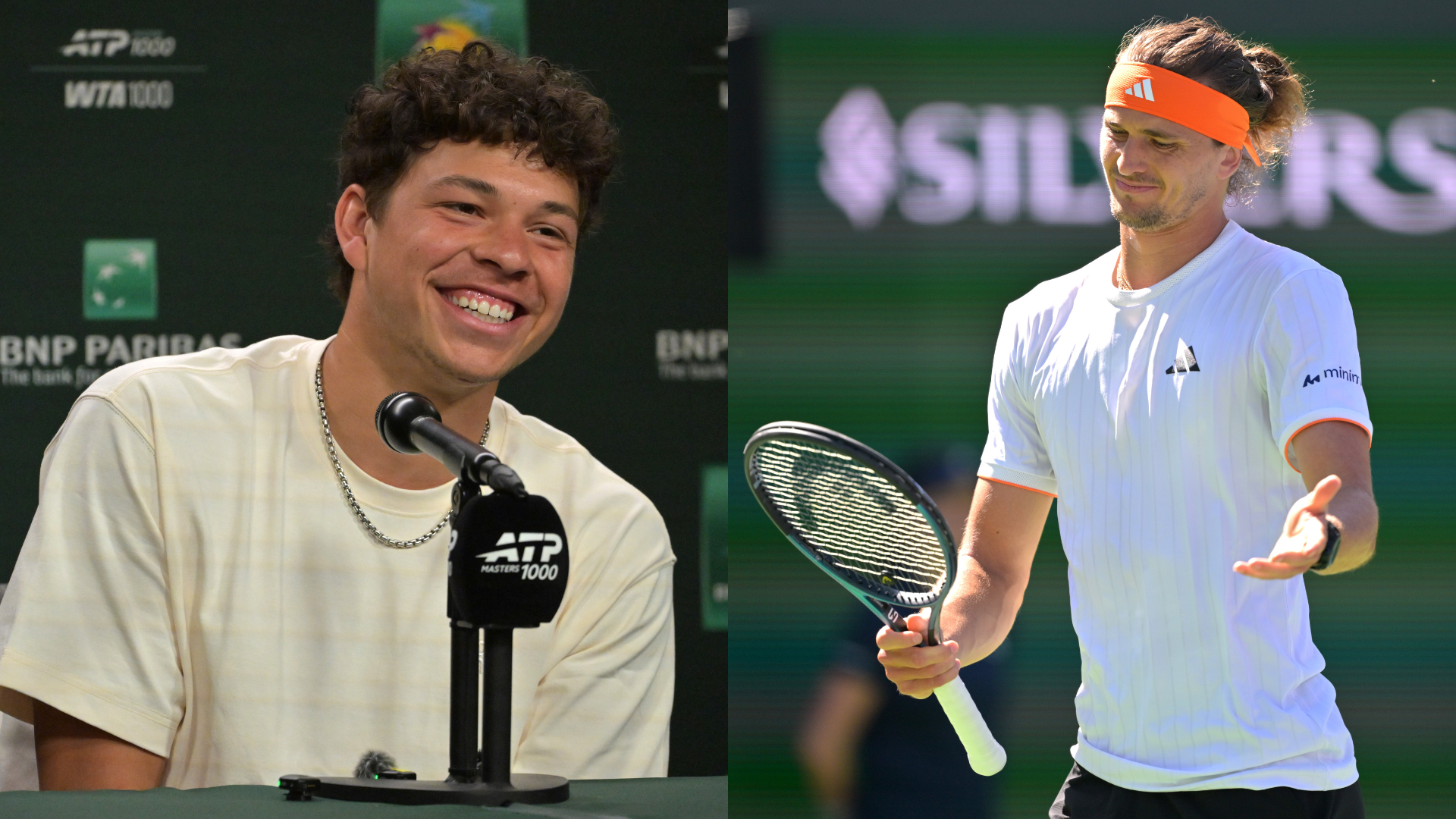 Ben Shelton (L) and Alexander Zverev - Indian Wells - Source: Imagn