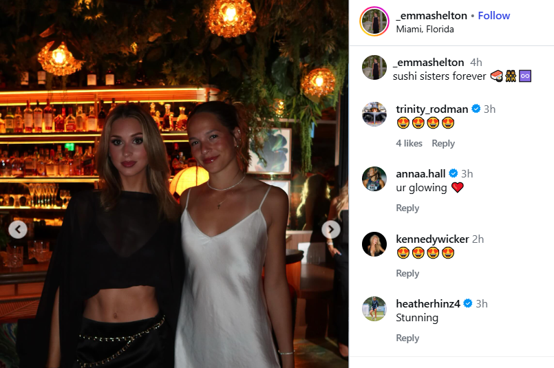 Screenshot of Trinity Rodman's comment on the Instagram post