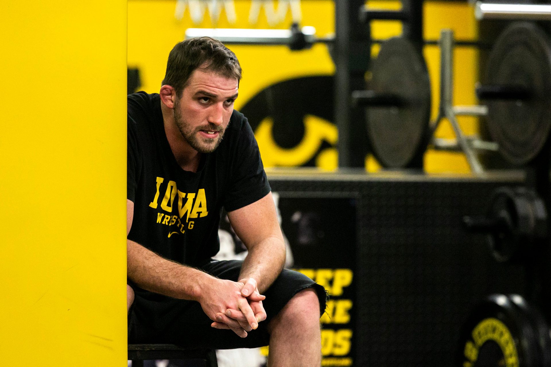 Iowa volunteer assistant coach Bobby Telford watches during a NCAA Hawkeyes men's wrestling intrasquad match, Thursday, Nov. 4, 2021, at the Dan Gable Wrestling Complex in Carver-Hawkeye Arena in Iowa City, Iowa.

211104 Iowa Wrestle 007 Jpg