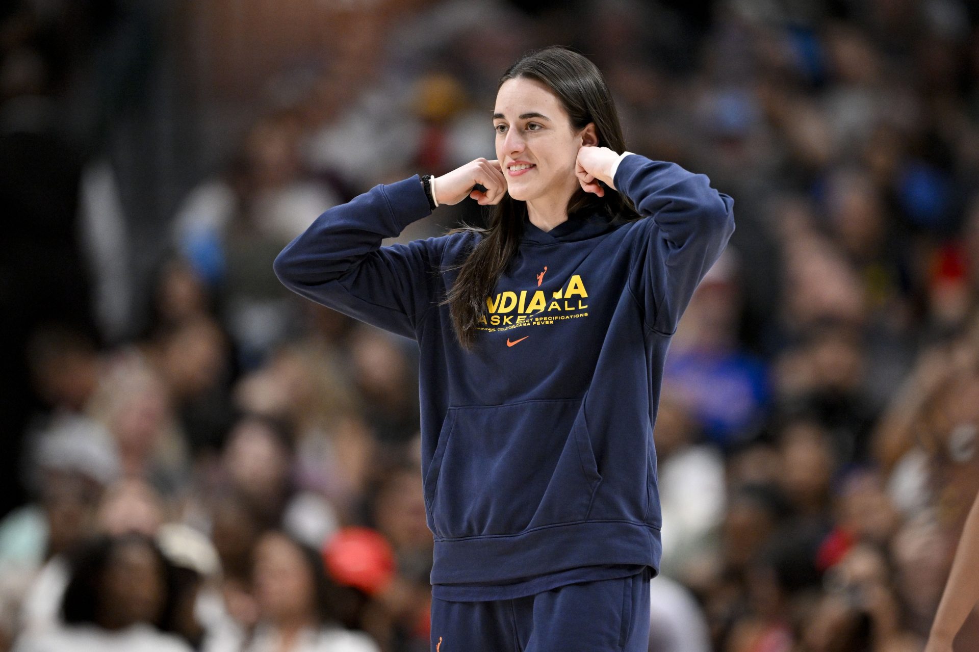 Indiana Fever guard Caitlin Clark (22) walks on to the court during the second half against the Dallas Wings at the American Airlines Center - Source: Imagn Images