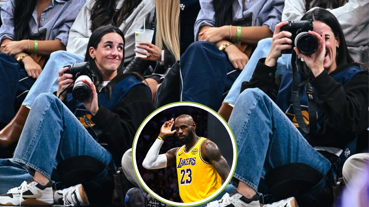Caitlin Clark taking photos of LeBron James. (Image via Instagram/@indianafever, @lakers)