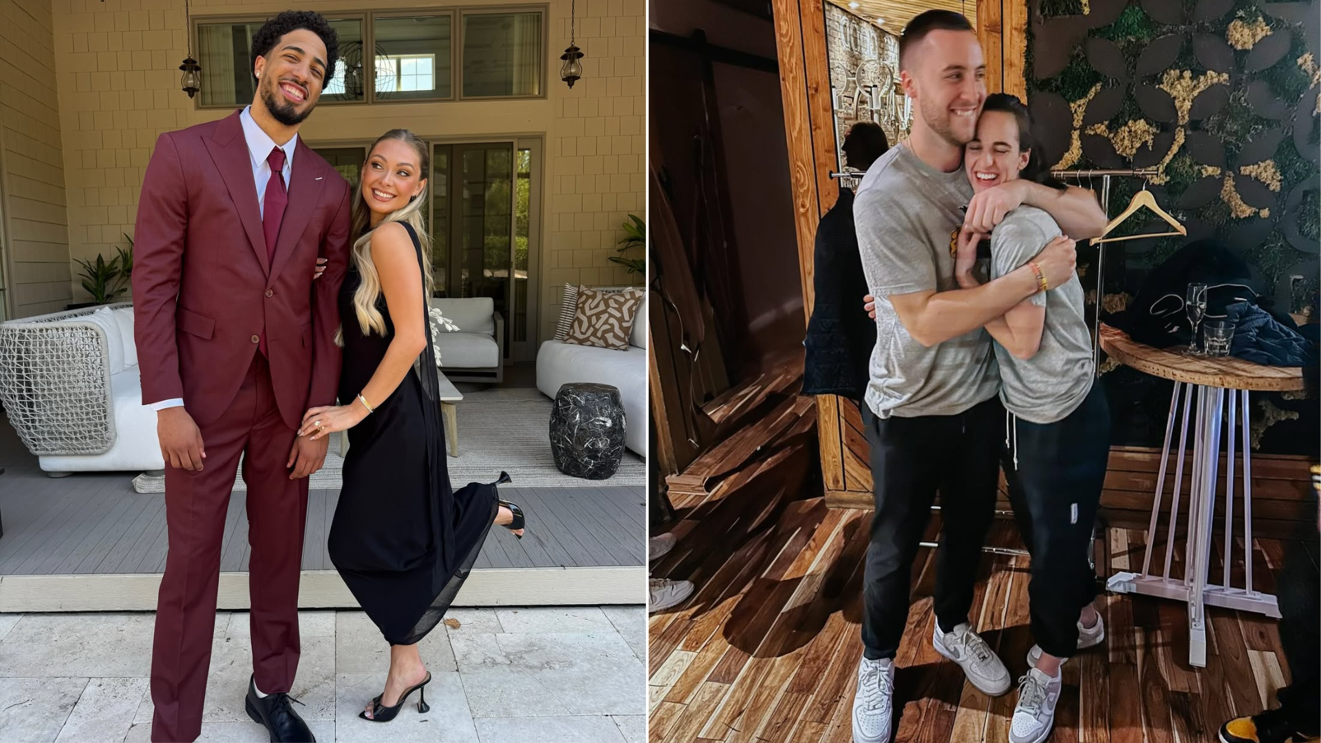 Caitlin Clark and her boyfriend (R) and Tyrese Haliburton and his girlfriend (L) (Images via Instagram/@connor_m30, @jadeeejones)