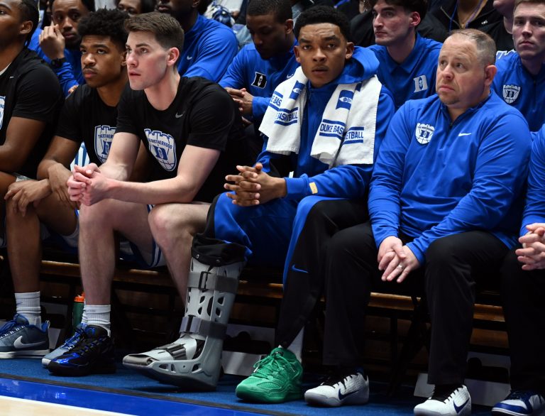 Caleb Foster injured during regular season finale - Duke vs. North Carolina - Source: Imagn.