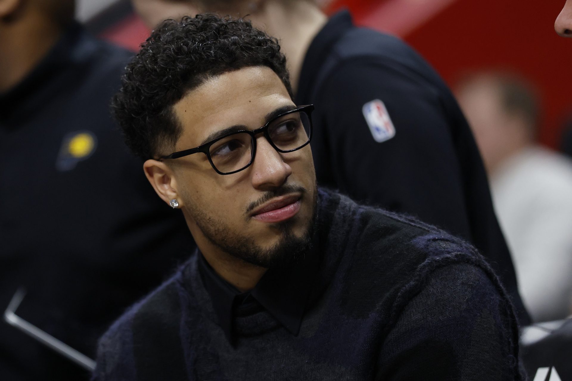 Indiana Pacers guard Tyrese Haliburton (0) looks on in the second half against the Detroit Pistons at Little Caesars Arena - Source: Imagn Images