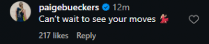 Paige Bueckers comment - Source: Instagram/paigebueckers