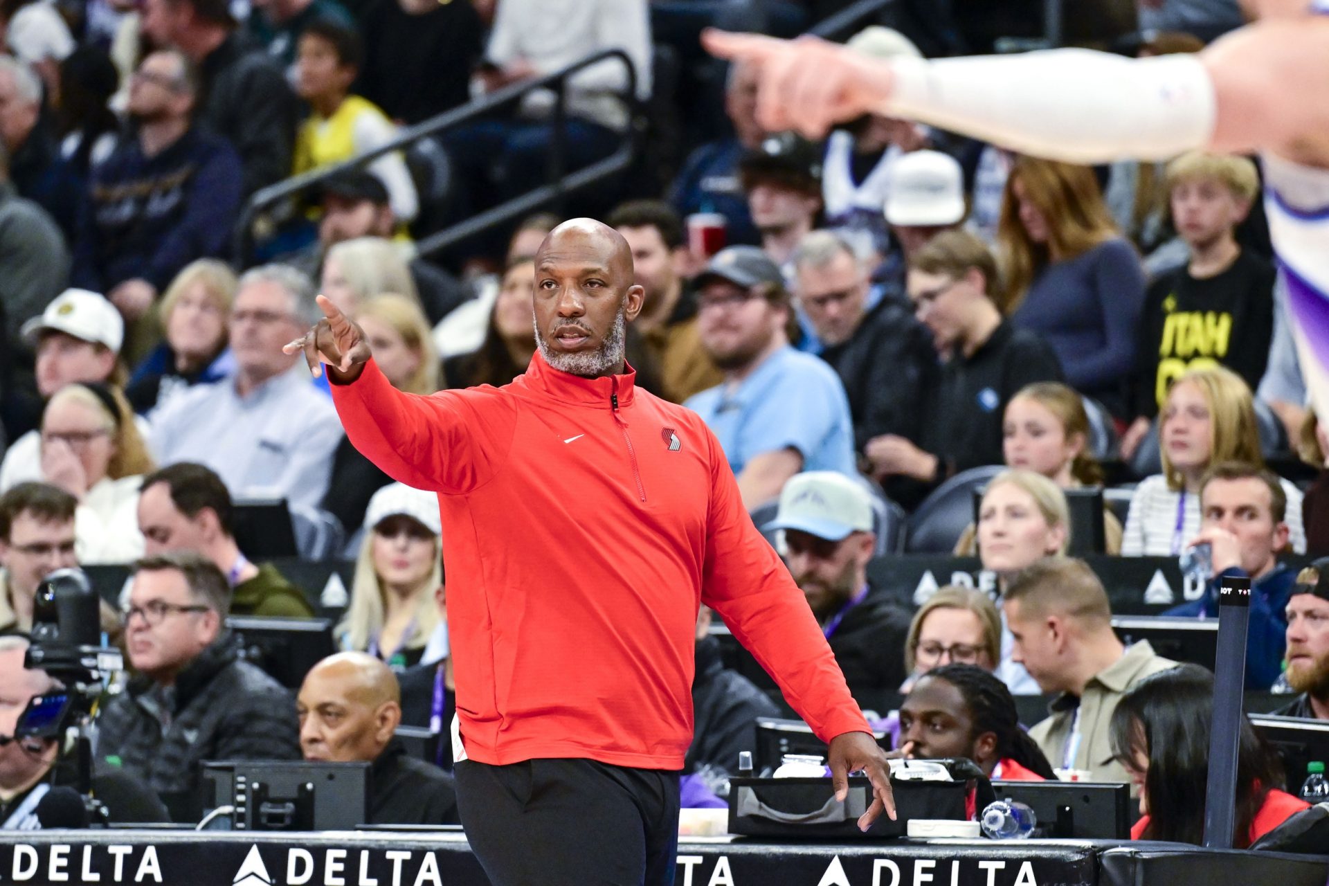 Portland Trail Blazers head coach Chauncey Billups gives instructions to his team during the first half against the Utah Jazz at Delta Center - Source: Imagn Images