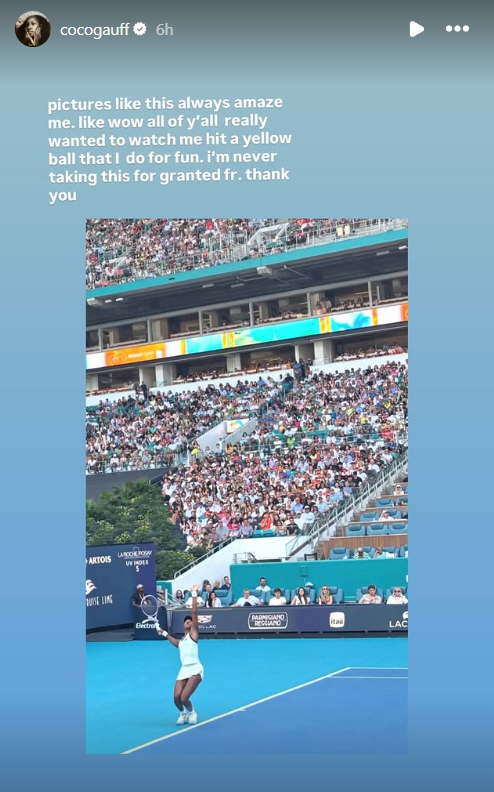 Screenshot from Coco Gauff's Instagram story
