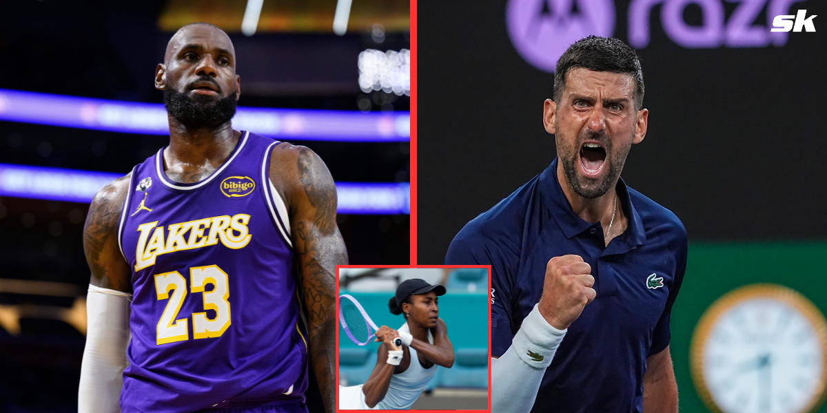 L: LeBron James, R: Novak Djokovic, Inset: Coco Gauff - Source: Imagn