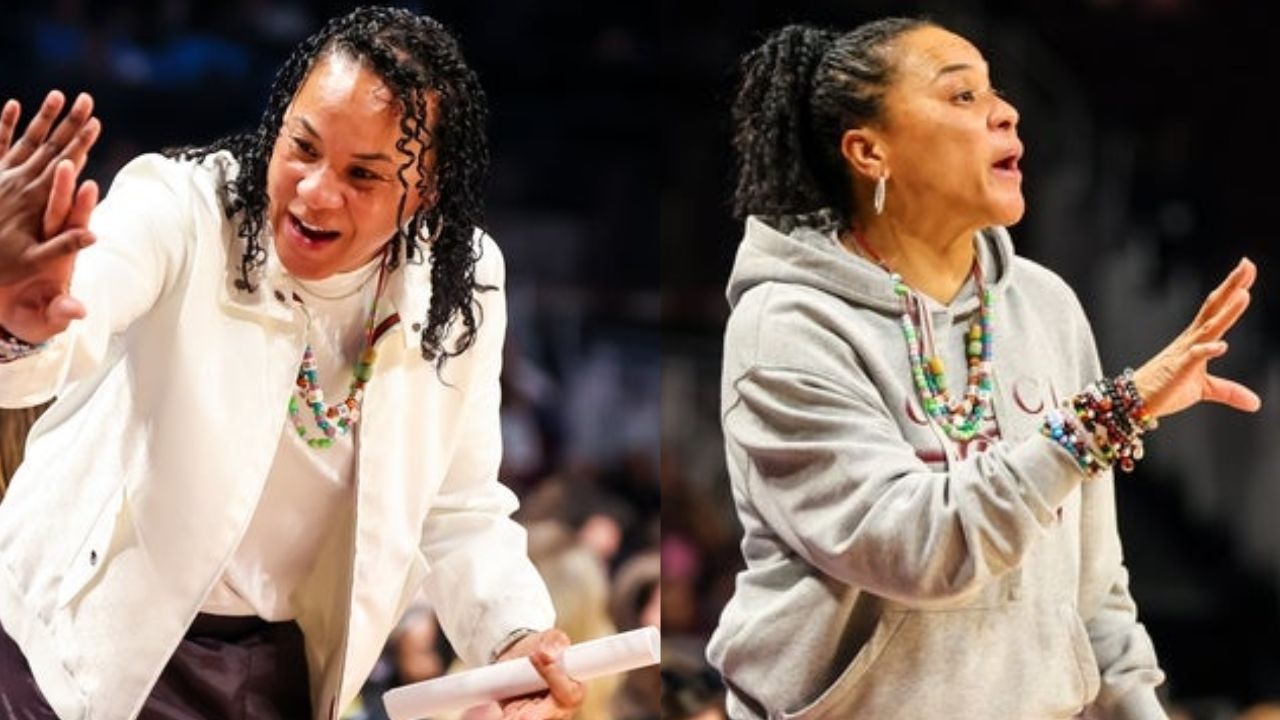 Dawn Staley's outfit at Gamecocks vs. USC Trojans Round 2 - Source: IMAGN