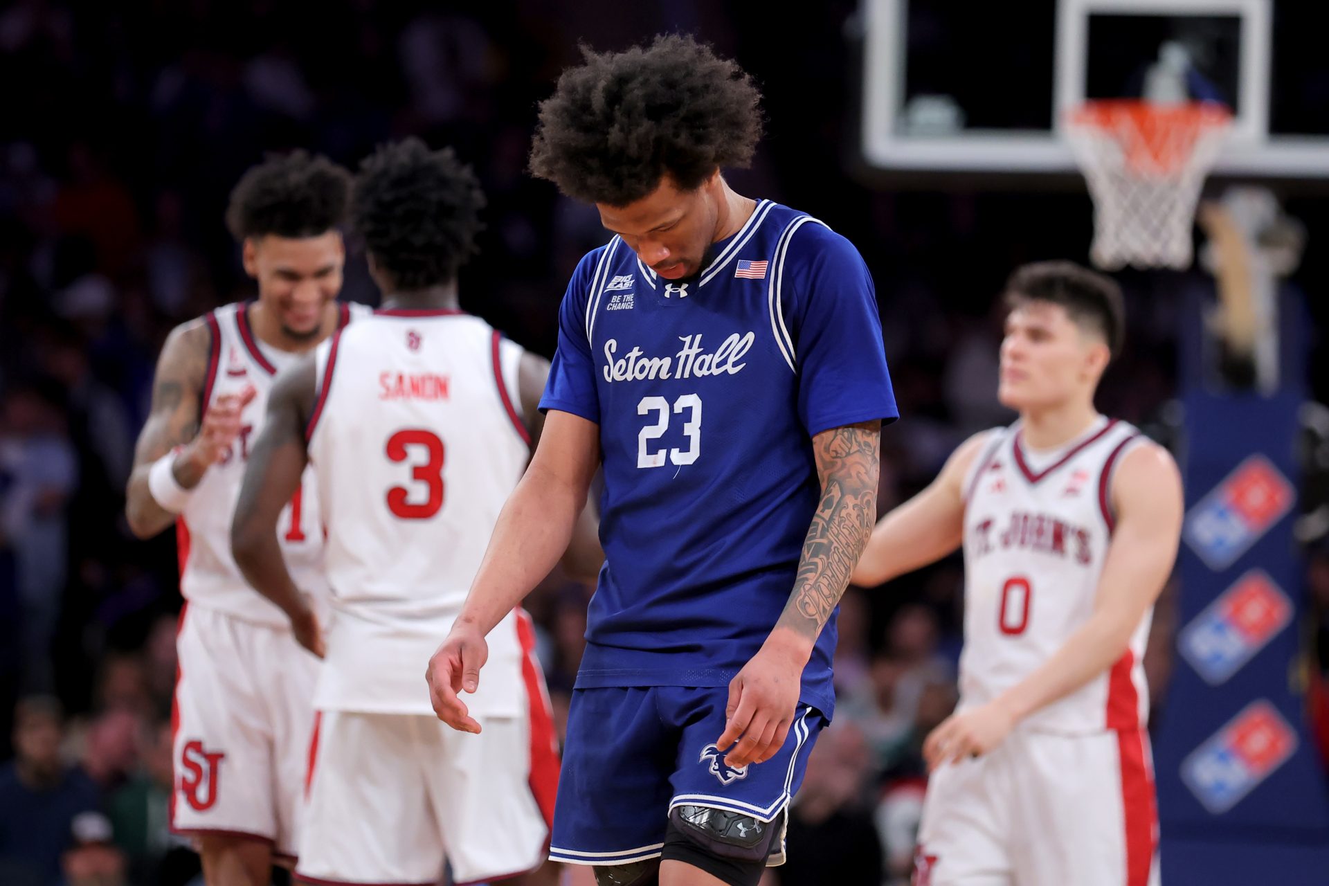 Seton Hall Pirates guard Mike Williams (23) reacts during the second half against the St. John's Red Storm at Madison Square Garden. Source: Brad Penner-Imagn Images