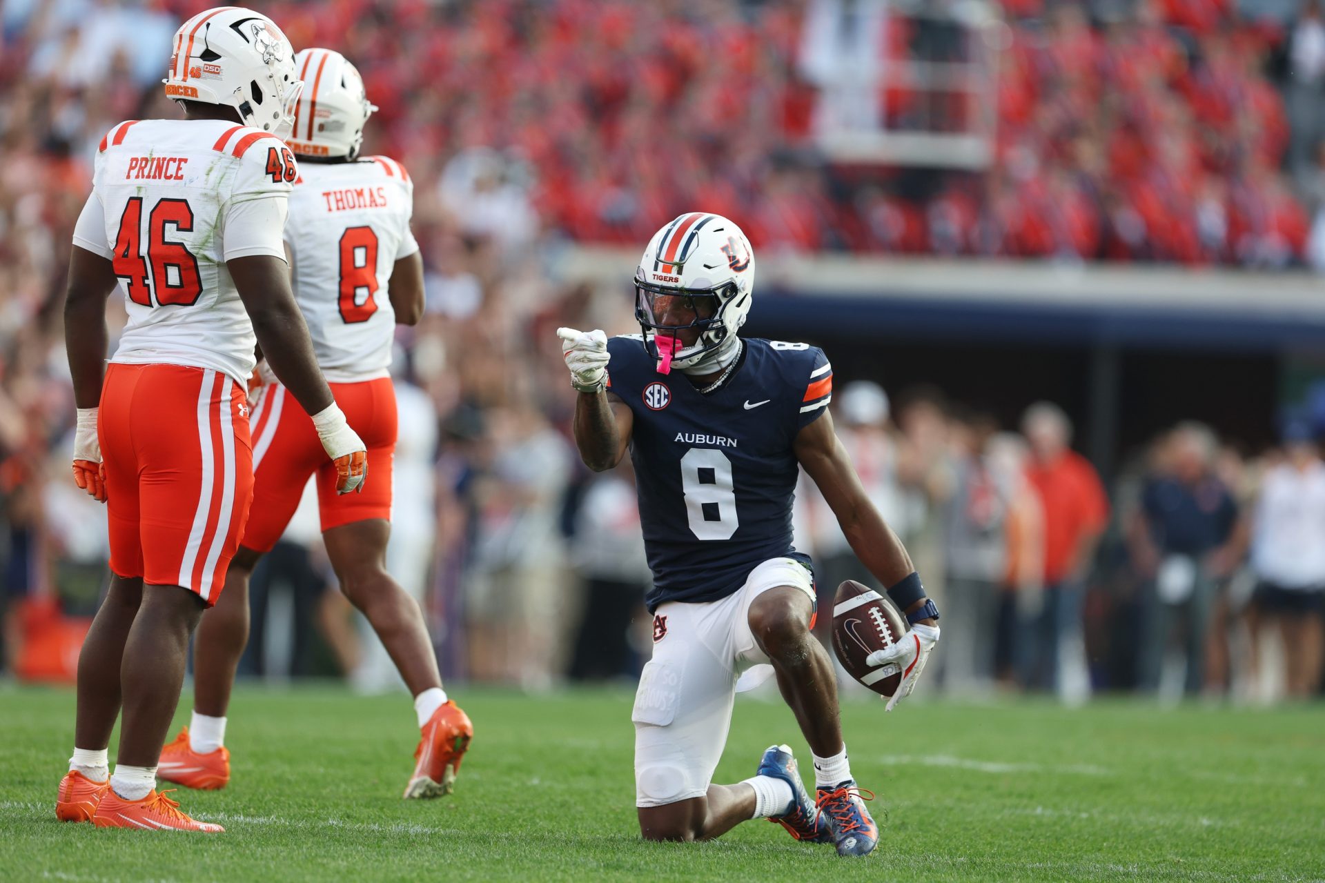 Auburn Tigers wide receiver Cam Coleman (8) celebrates after making a catch - Source: Imagn