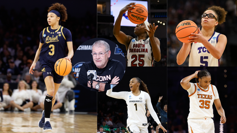 Geno Auriemma, Hannah Hidalgo, Raven Johnson, Olivia Miles, Mikayla Blakes, Madison Booker - Source: Imagn