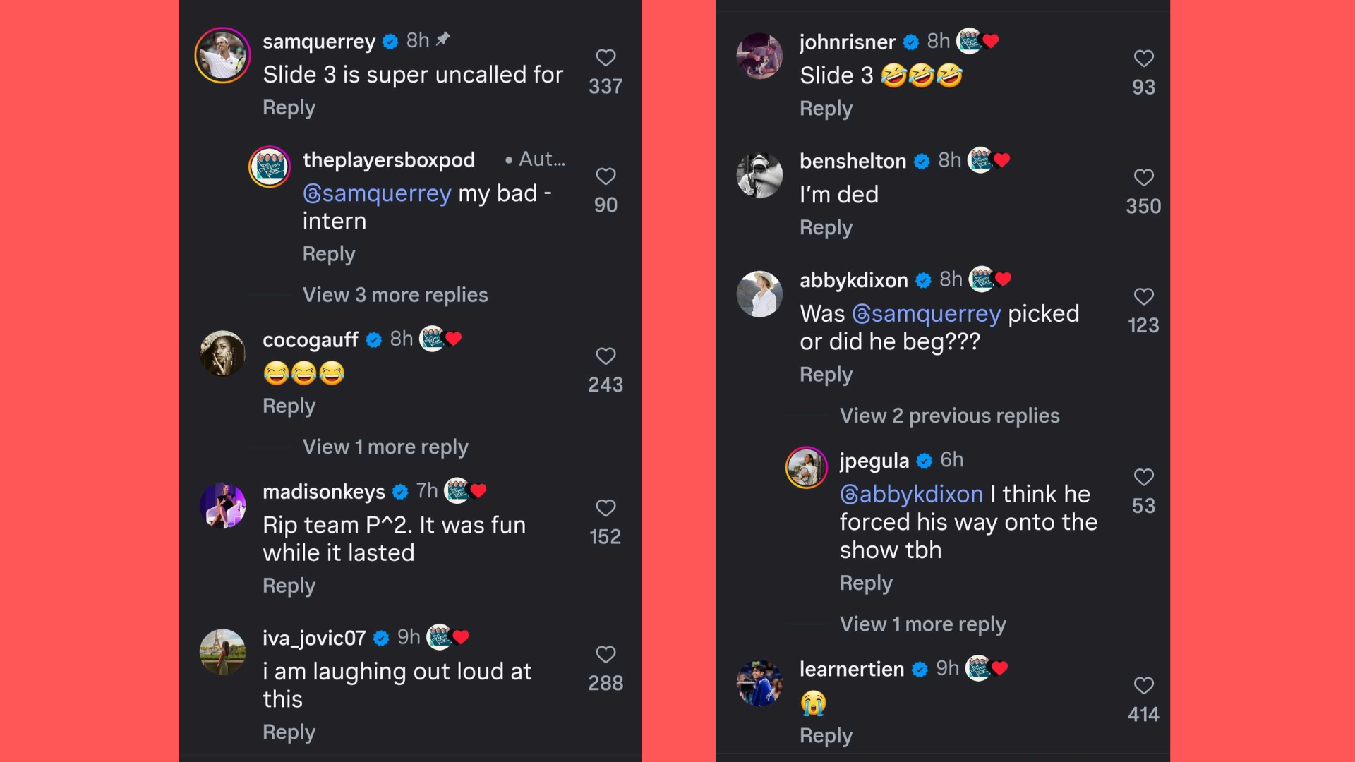 Screenshot of comments from the Instagram post