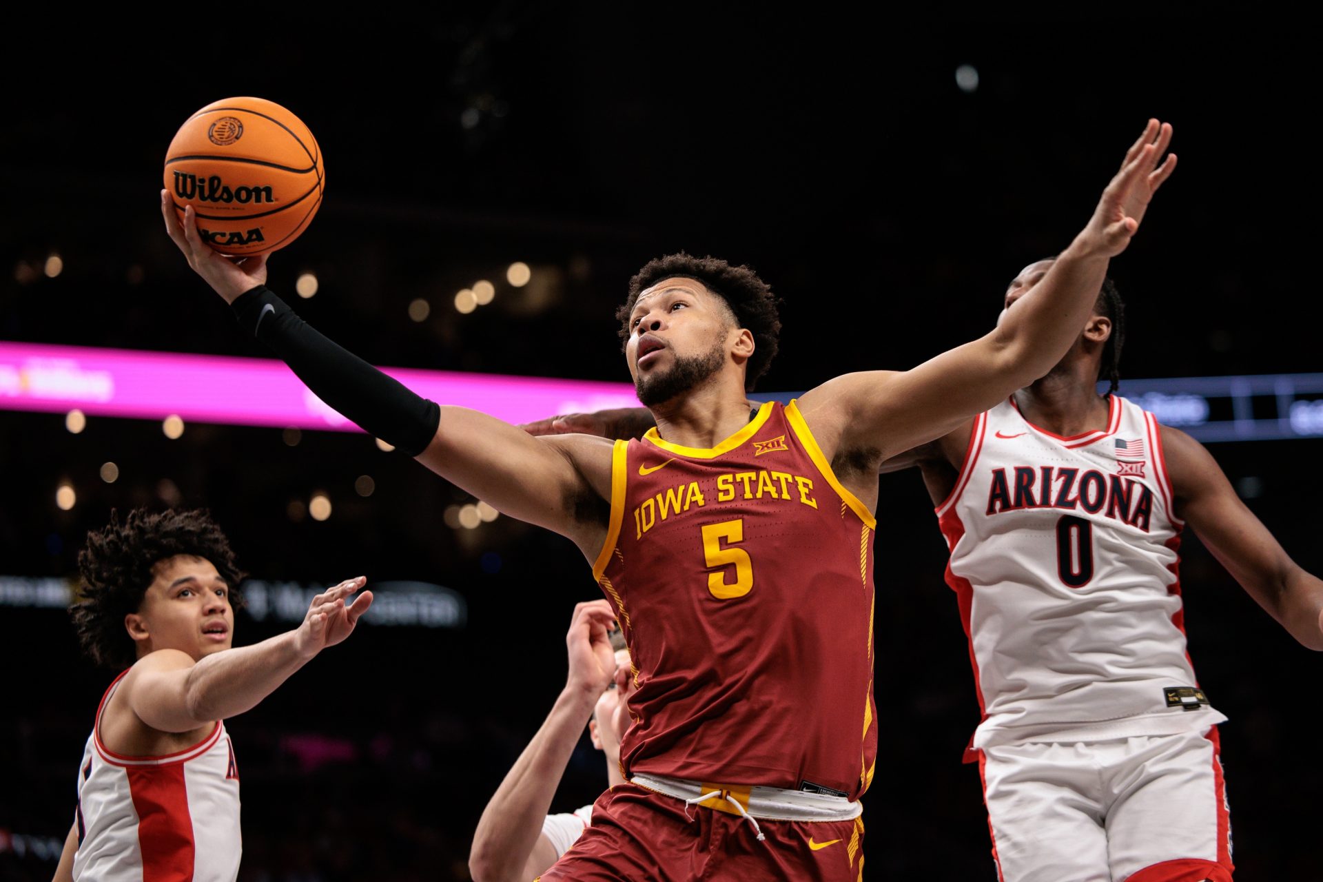 Iowa State Cyclones forward Joshua Jefferson (5) rebounds during the second half against the Arizona Wildcats at T-Mobile Center.