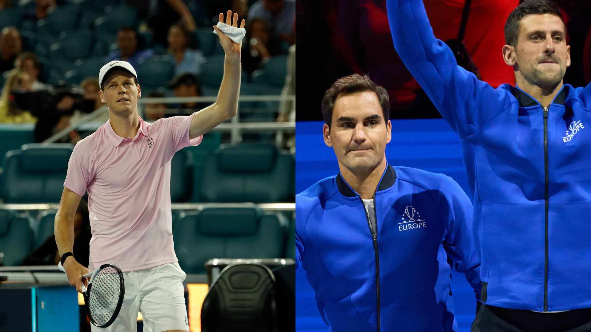 Jannik Sinner (L), Roger Federer, and Novak Djokovic | Source: Imagn