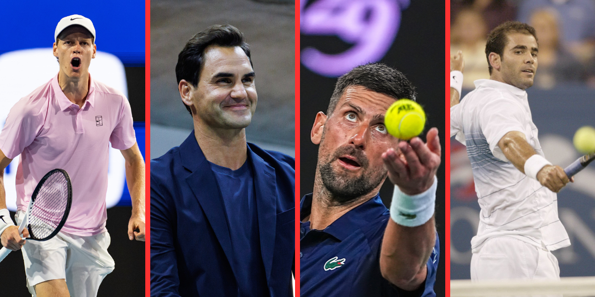 L to R: Jannik Sinner, Roger Federer, Novak Djokovic and Pete Sampras. (Source: Imagn Images)