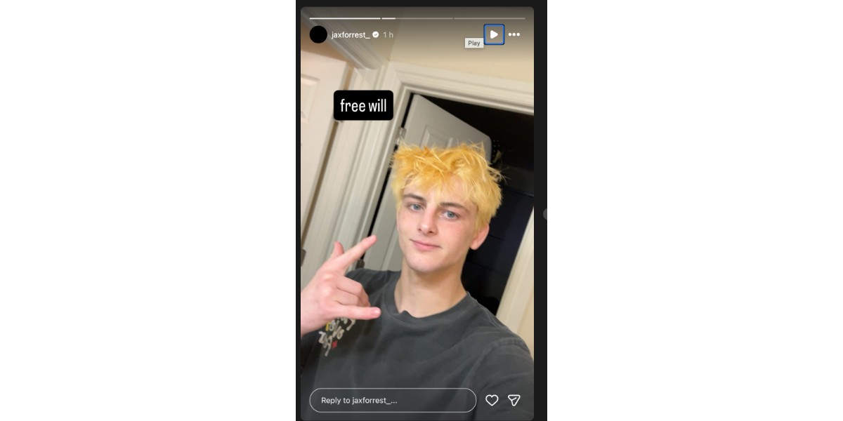 Jax Forrest's Instagram story of his new hairstyle: (Image via Instagram/ @jaxforrest_)