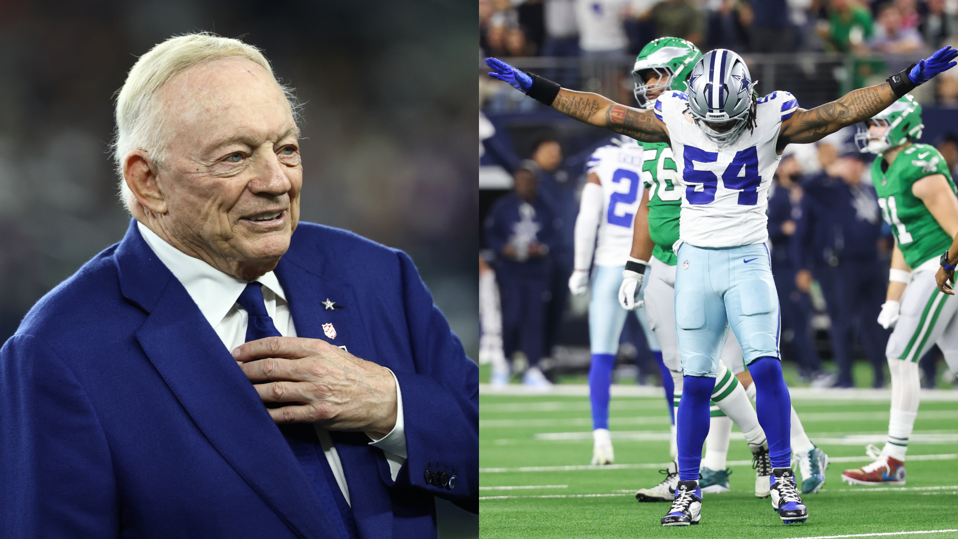 Dallas Cowboys owner Jerry Jones and defensive end Sam Williams.
Source: Imagn Images