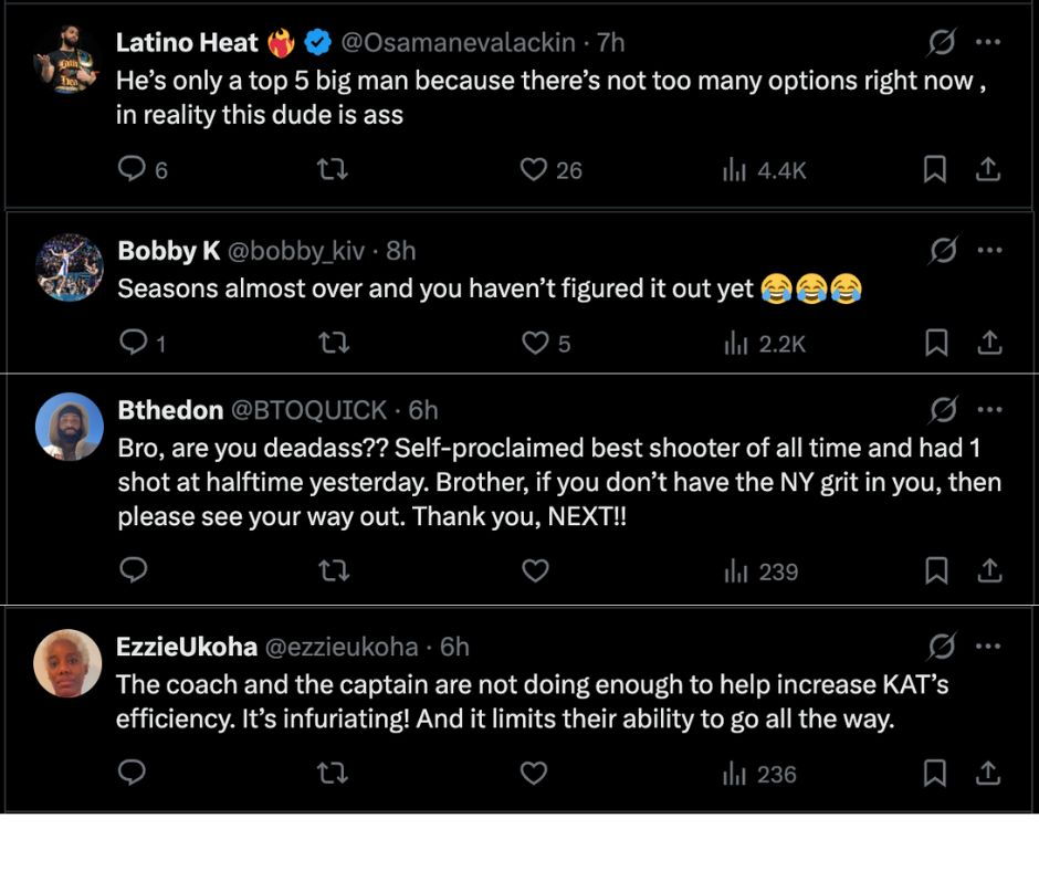 Knicks Fans Lose it With Karl-Anthony Towns For Complaining About Cluelessness in Current Role: "You and Mike Brown Need a Divorce"