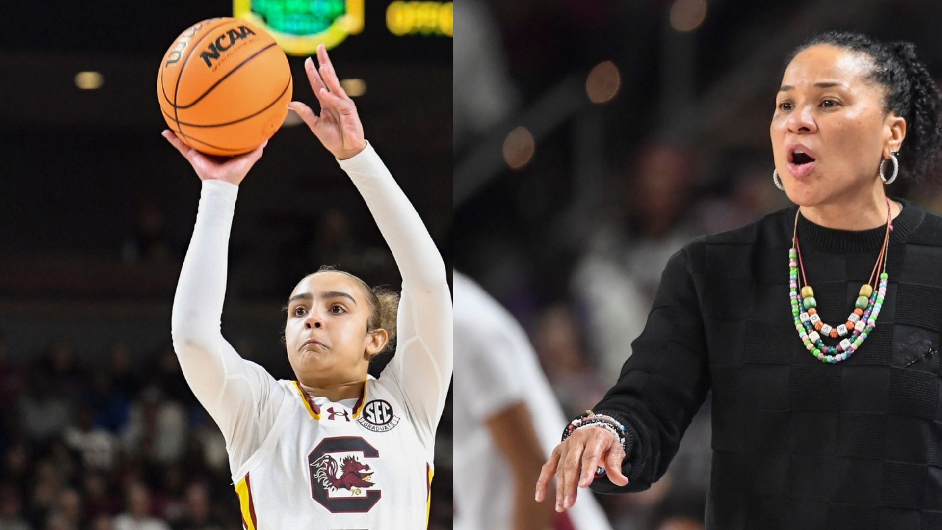 Tessa Johnson & Dawn Staley - Source: Imagn