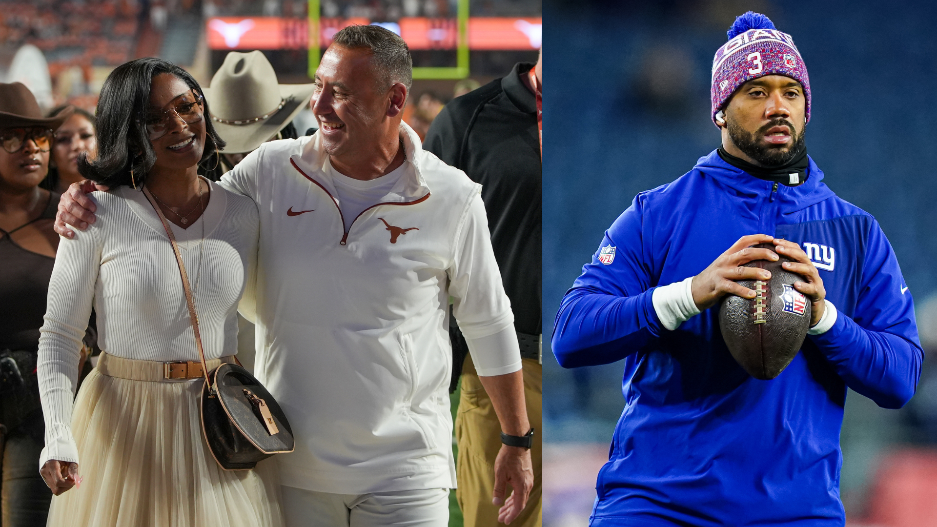 Steve Sarkisian, Loreal Sarkisian, Russell Wilson.
Source: Imagn Images