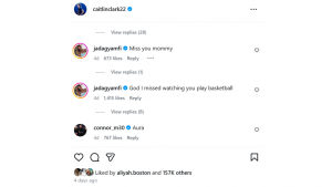 Jada Gyamfi's reactions to Caitlin Clark's IG post after Fever point guard's Team USA FIBA World Cup QT campaign.