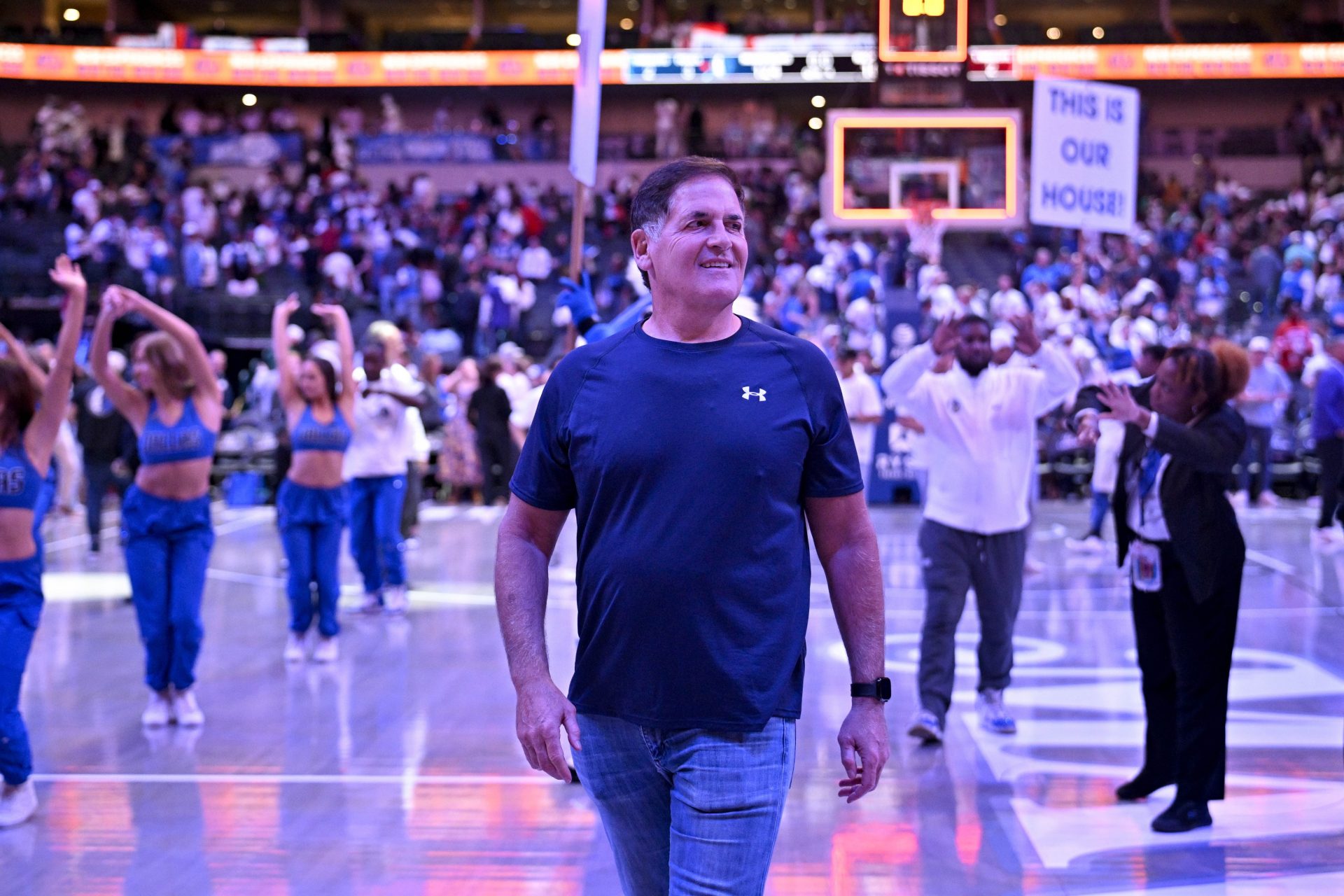 Dallas Mavericks minority owner Mark Cuban walks off the court after the game against the Toronto Raptors at the American Airlines Center. - Source: Imagn
