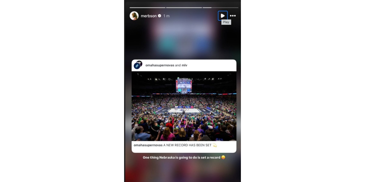 Beason's story about attendance record at Omaha Supernovas game (Image via Instagram/ @merbson) 