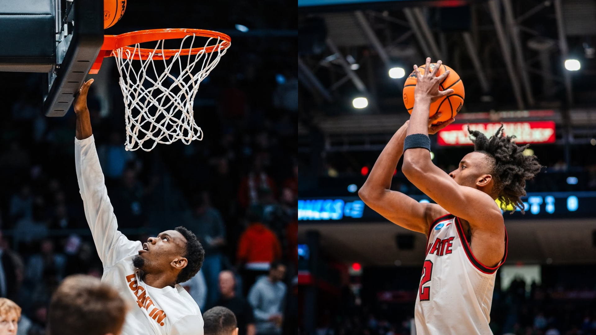 Texas Longhorns vs. NC State Wolfpack. - 2026 NCAA Tournament - Images via Instagram/@texasmbband Instagram/@packmensbball
