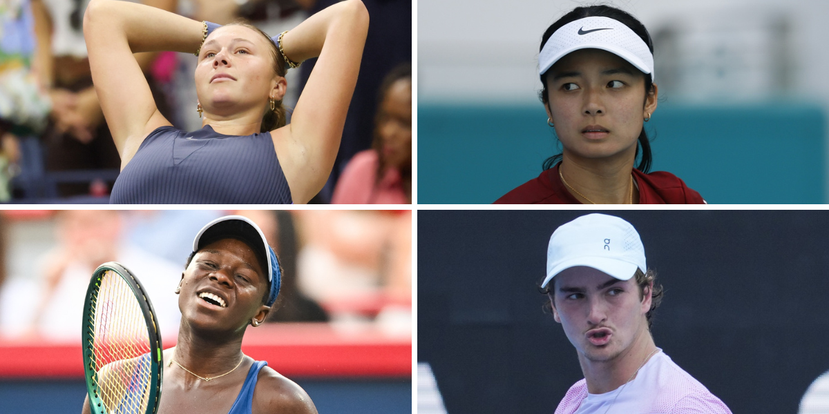 Amanda Anisimova (top left), Victoria Mboko (bottom left), Alexandra Eala (top right), Joao Fonseca (bottom right), Sources: Imagn