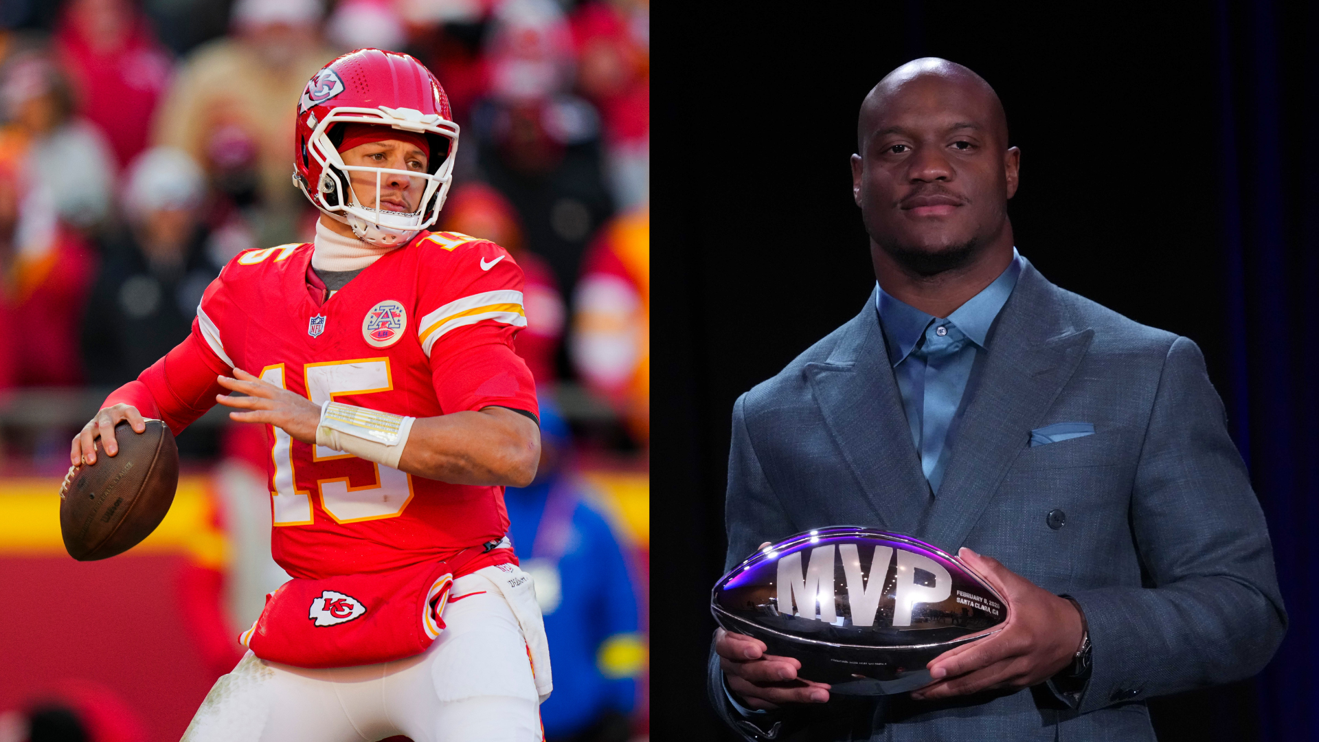 Kansas City Chiefs quarterback Patrick Mahomes, former Seattle Seahawks running back, Kenneth Walker.
Source: Imagn Images