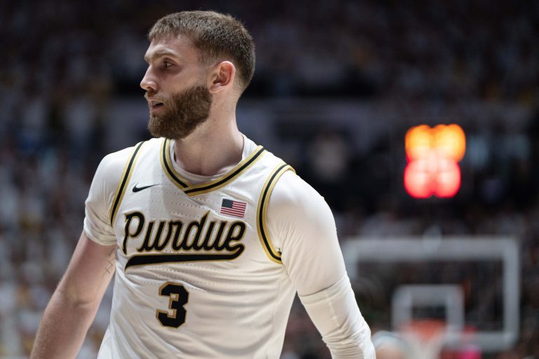 Purdue Boilermakers guard Braden Smith (3) looks at a referee during the first half of a game against the Michigan State Spartans at Mackey Arena. Source: Imagn