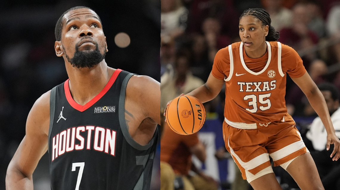 Houston Rockets star Kevin Durant and Texas Longhorns star Madison Booker -Source: Imagn