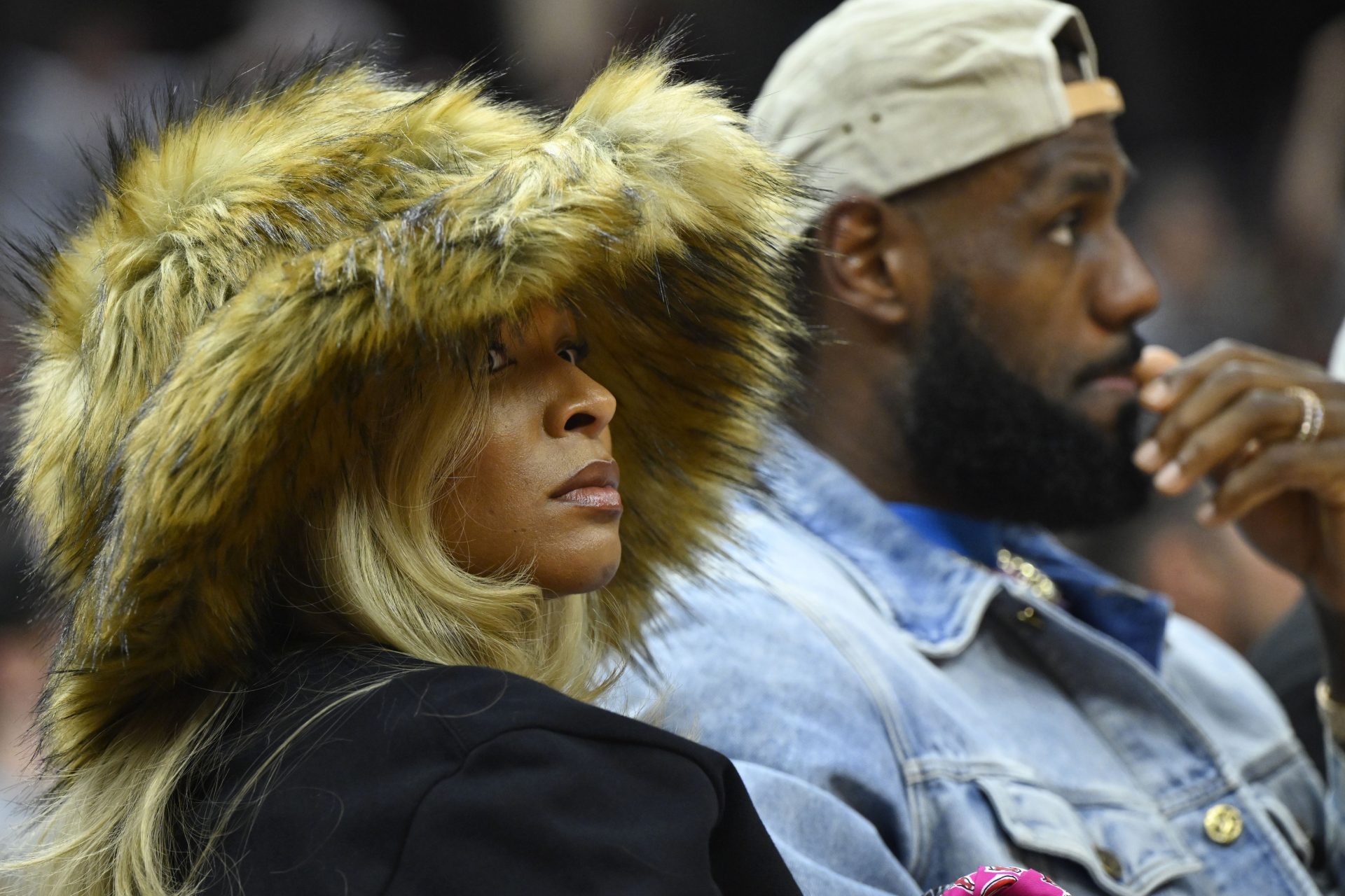 Lakers forward LeBron James and his wife Savannah James watch the game in the second quarter of game four of the second round for the 2024 NBA playoffs between the Cleveland Cavaliers and the Boston Celtics at Rocket Mortgage FieldHouse - Source: USA TODAY Sports