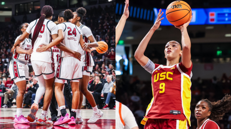 South Carolina Gamecocks vs. USC Trojans. - Source: Imagn, Image via Instagram/@gamecockwbb