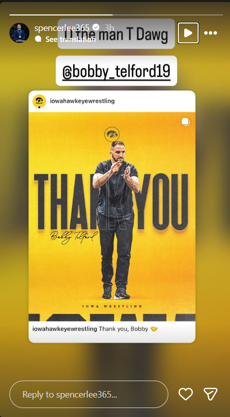 Bobby Telford standing tall with applause (Image via Instagram/@spencerlee365).