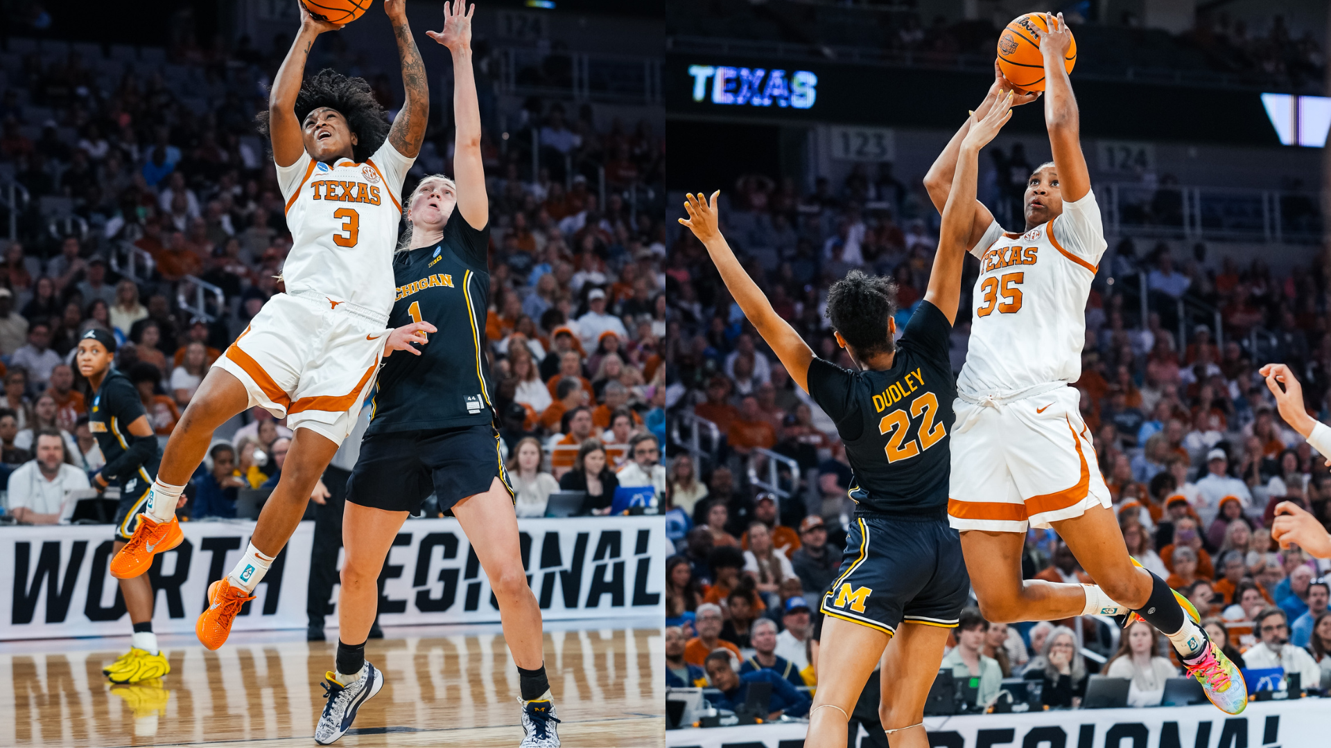 Texas Longhorns vs Michigan Wolverines. - Images via @TexasWBB on X/Twitter